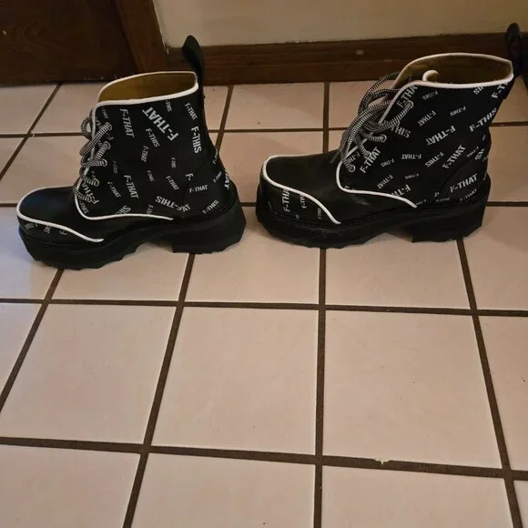 Fluevog Revna Size 7. Black & White F-This F-That platform boot. $200. LIke New - Picture 2 of 4